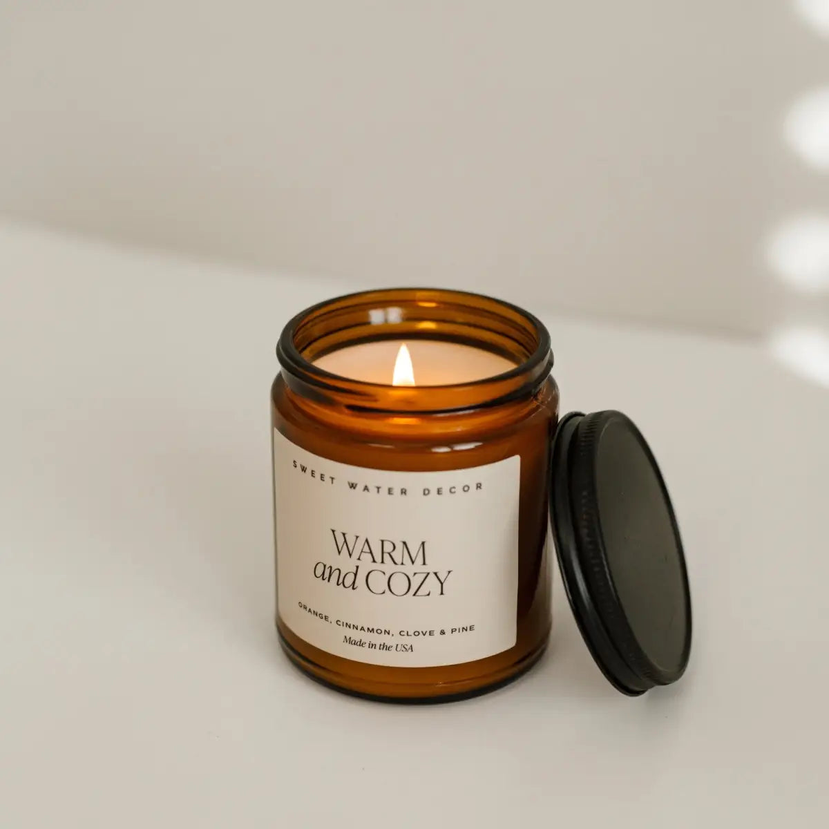 Warm and Cozy Soy Candle - Amber Jar - 9 oz - Sweet Water Decor