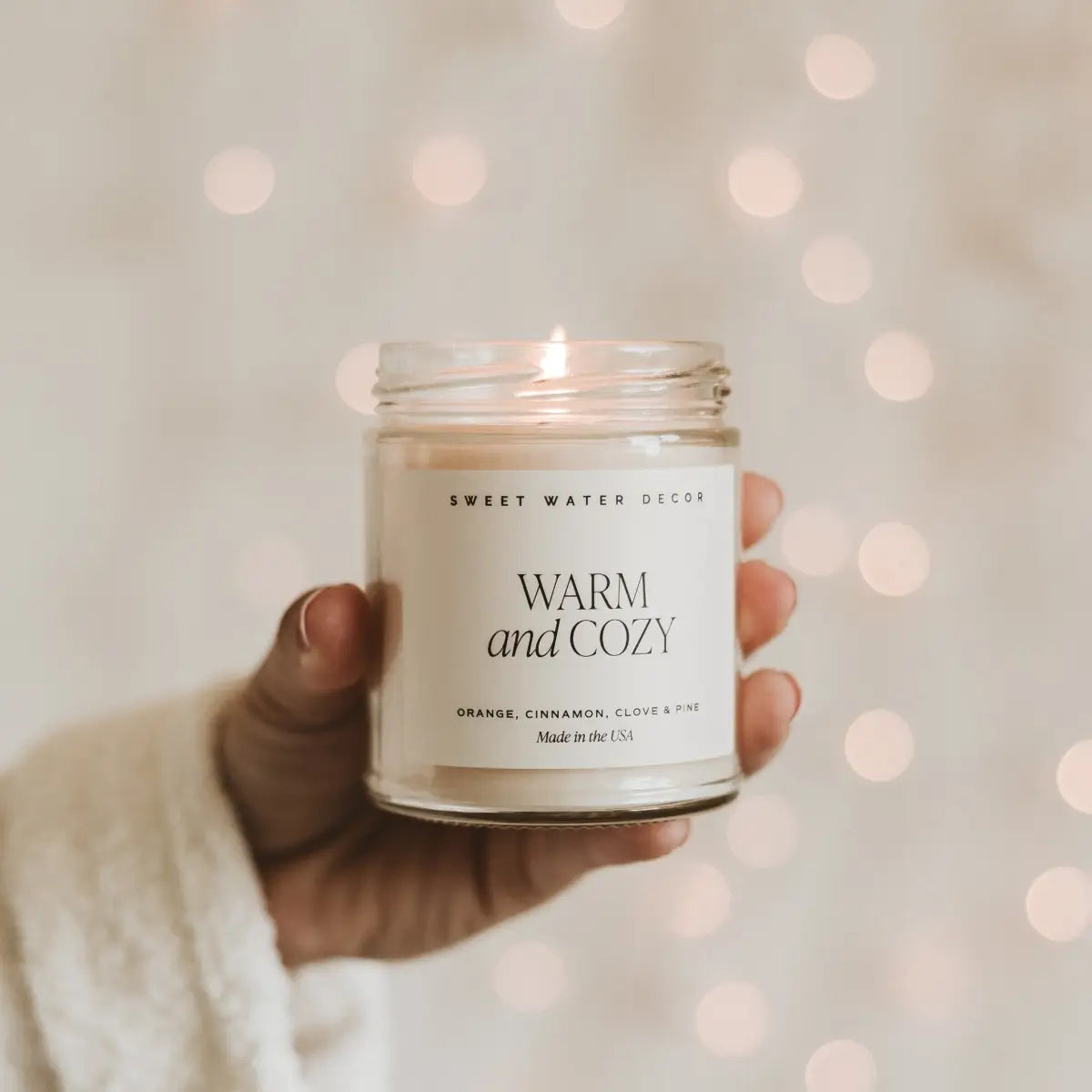 Warm and Cozy Soy Candle - Clear Jar - 9 oz - Sweet Water Decor