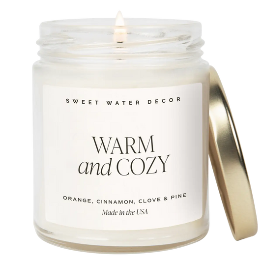 Warm and Cozy Soy Candle - Clear Jar - 9 oz - Sweet Water Decor
