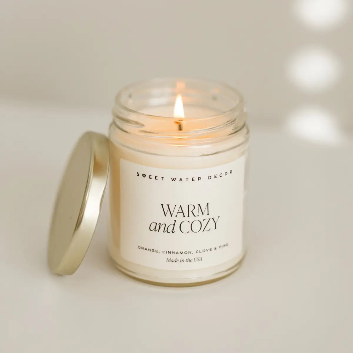 Warm and Cozy Soy Candle - Clear Jar - 9 oz - Sweet Water Decor