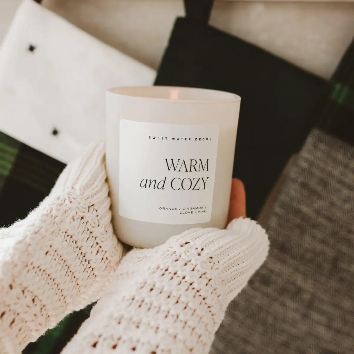 Warm and Cozy Soy Candle - Tan Matte Jar - 15 oz - Sweet Water Decor