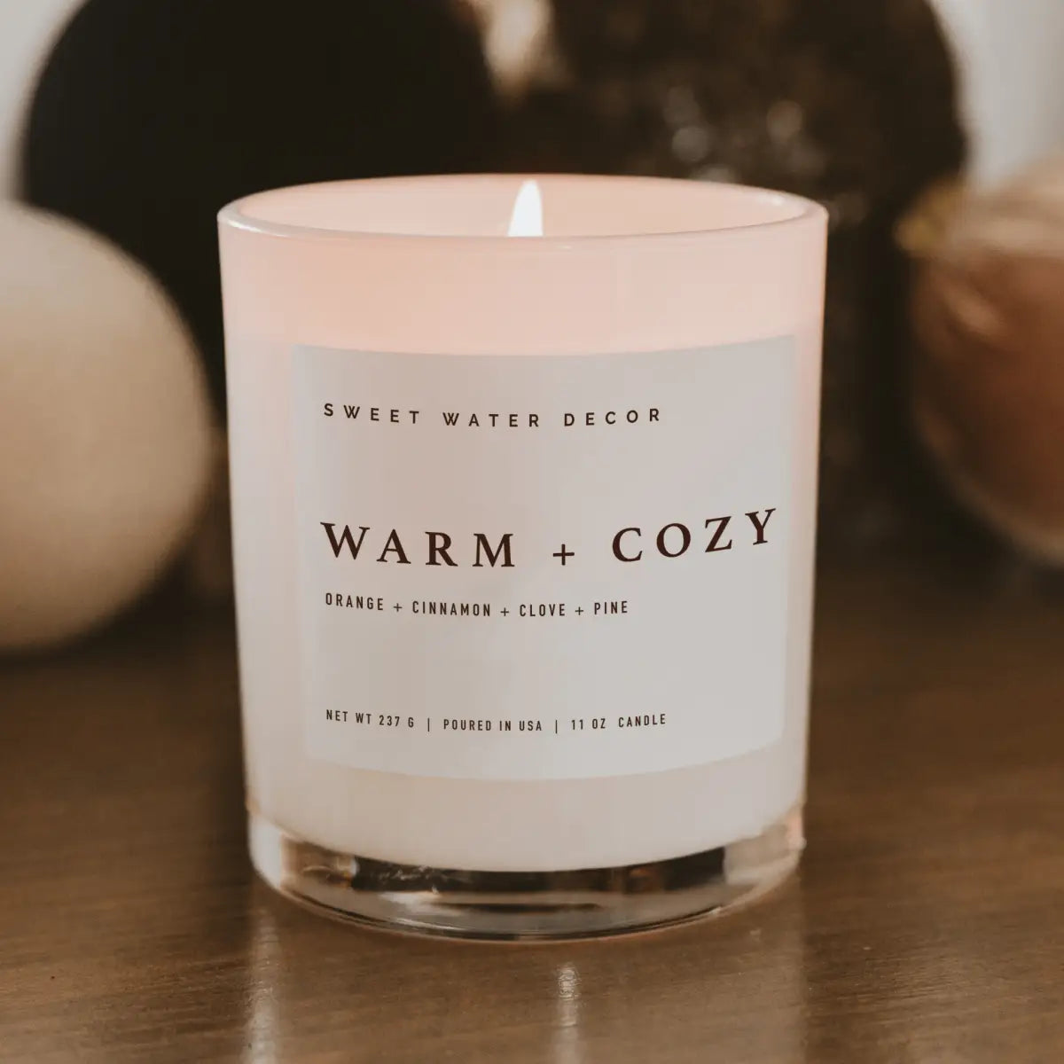 Warm and Cozy Soy Candle - White Jar - 11 oz - Sweet Water Decor