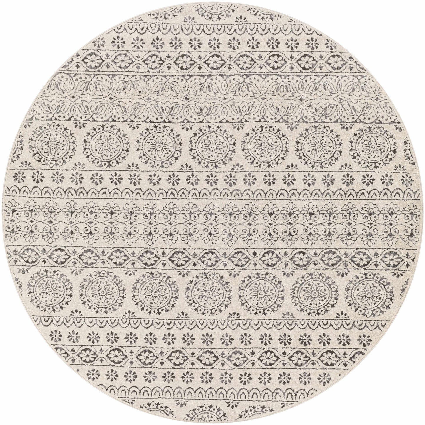 Warroad Black&White All Over Pattern Rug - 6’7’’ Round - Boutique Rugs