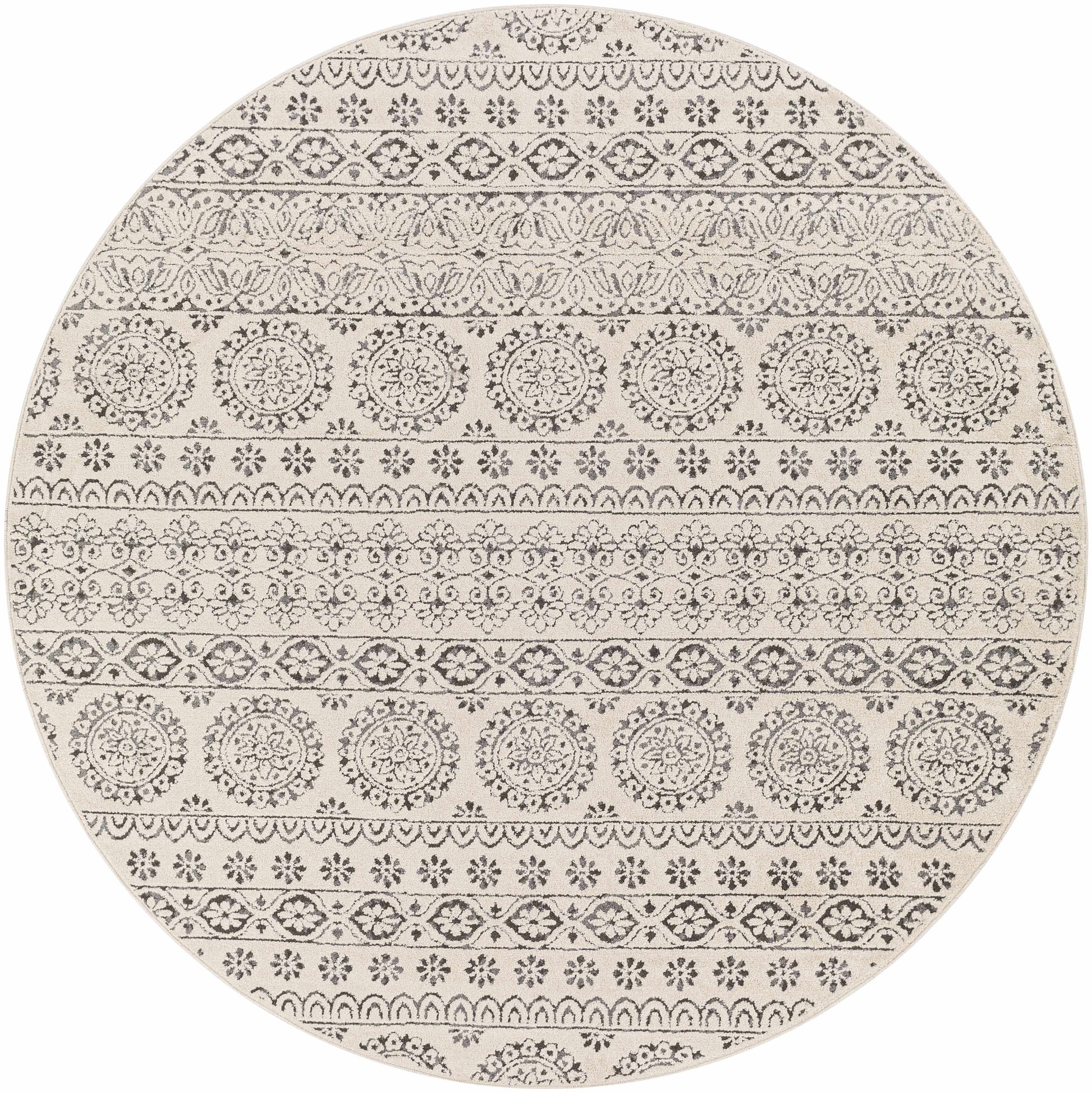 Warroad Black&White All Over Pattern Rug - 6’7’’ Round - Boutique Rugs