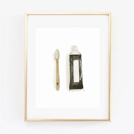 Watercolor Art Print - Toothbrush and Toothpaste - emily lex studio