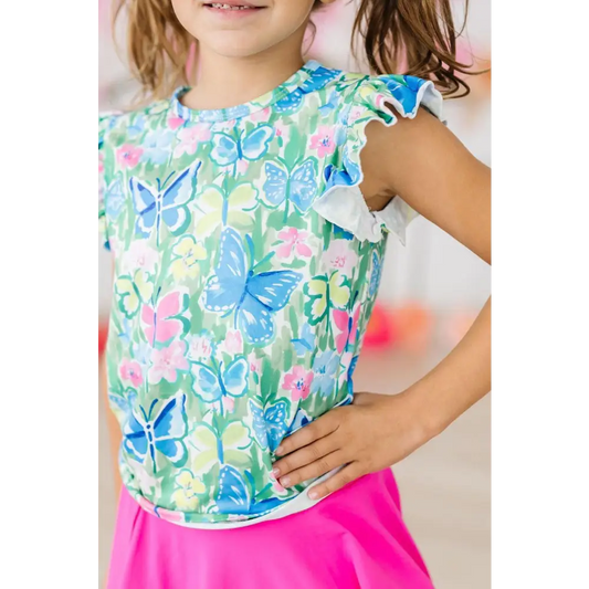 Watercolor Butterflies S/S Ruffle Tee - Mila & Rose ®