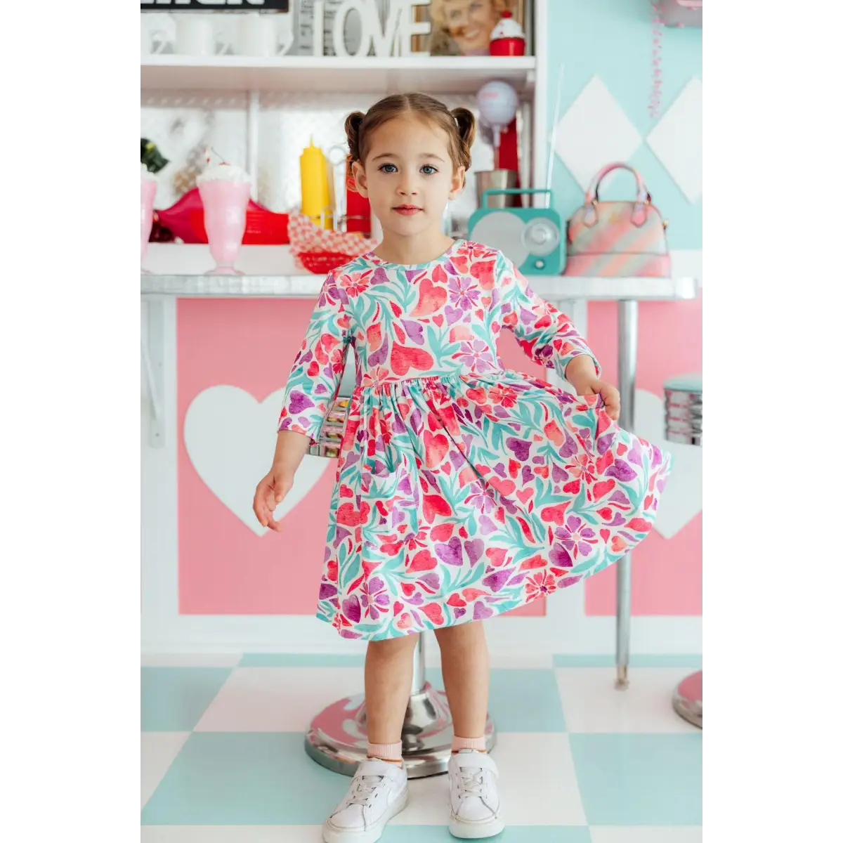 Pocket Twirl Dress - Watercolor Hearts - Mila & Rose ®