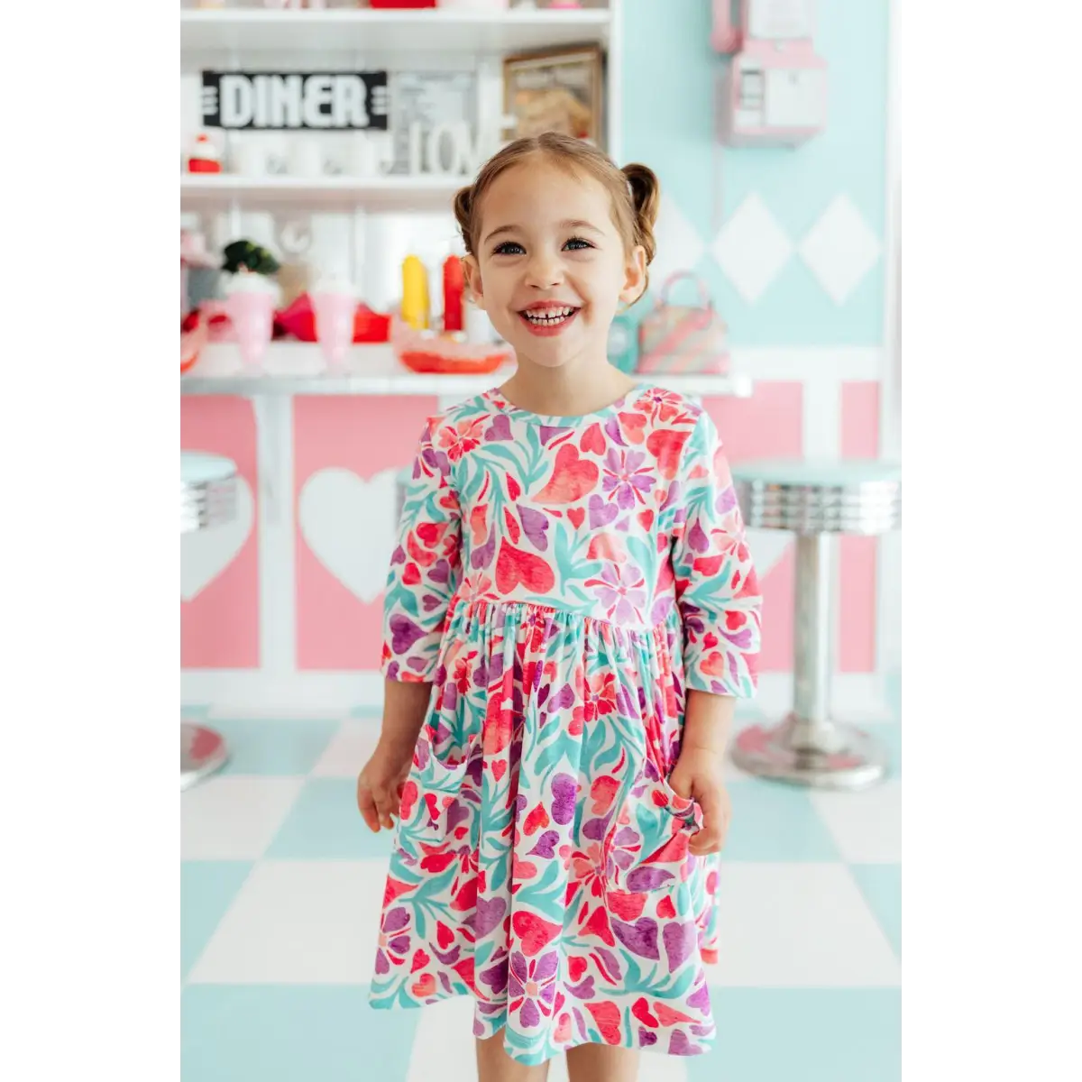 Pocket Twirl Dress - Watercolor Hearts - Mila & Rose ®