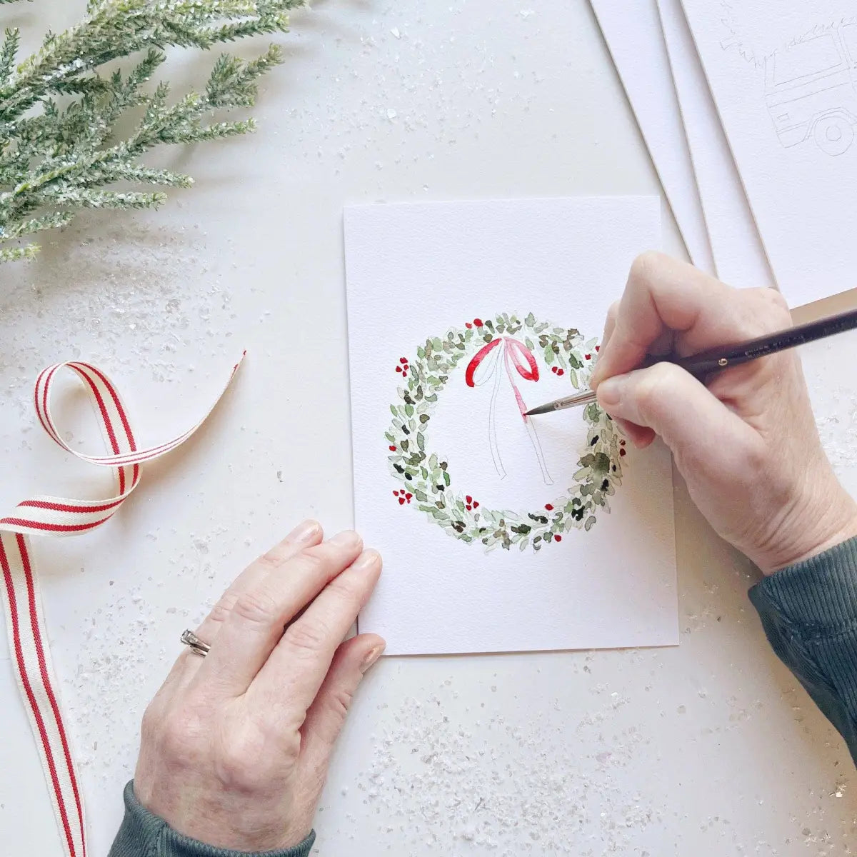 Watercolor Notecard Set - Christmas Cheer - Paintable - emily lex studio