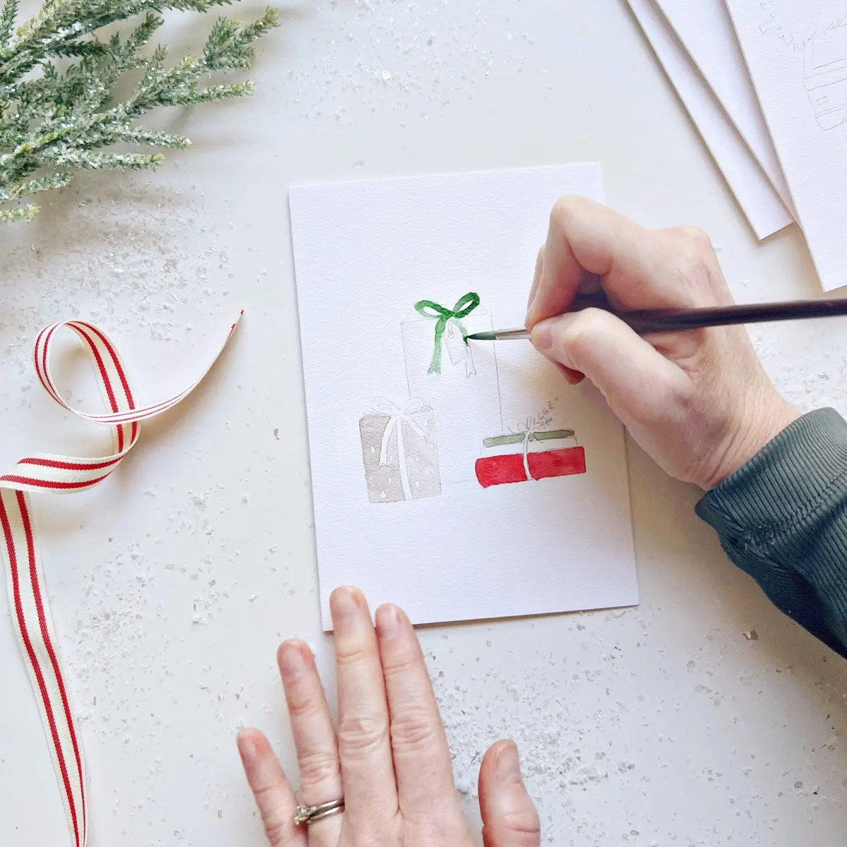 Watercolor Notecard Set - Christmas Cheer - Paintable - emily lex studio
