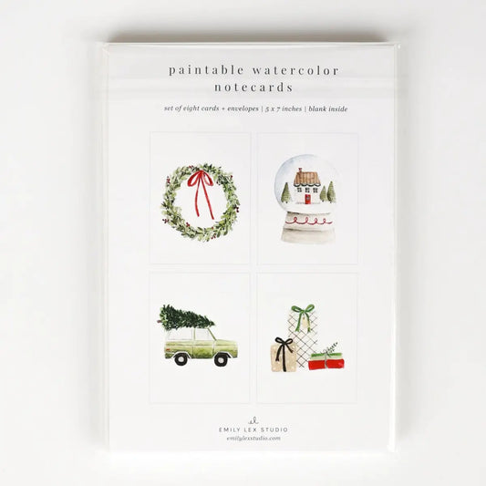 Watercolor Notecard Set - Christmas Cheer - Paintable - emily lex studio