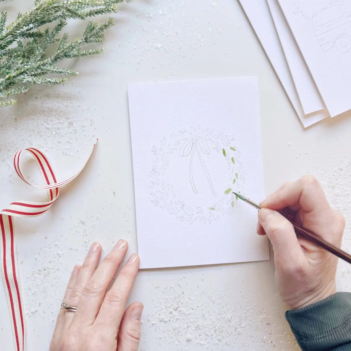 Watercolor Notecard Set - Christmas Cheer - Paintable - emily lex studio