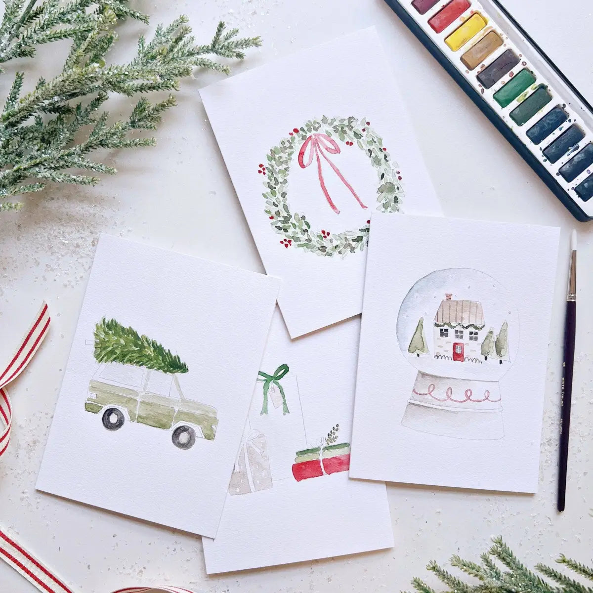 Watercolor Notecard Set - Christmas Cheer - Paintable - emily lex studio