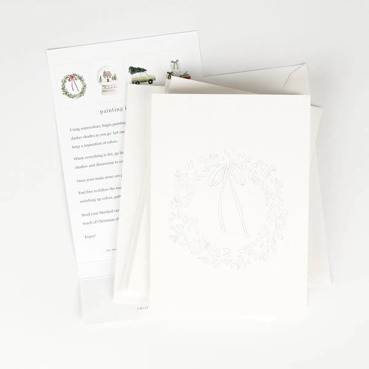 Watercolor Notecard Set - Christmas Cheer - Paintable - emily lex studio