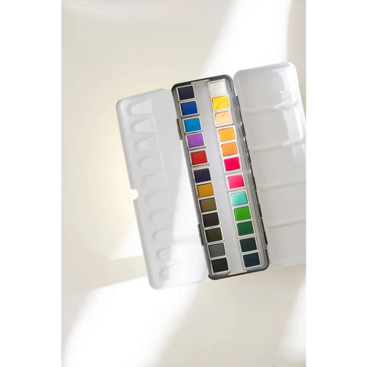 Watercolor Paint Palette - 24 Color Tin with Brush - Bailey Rae Studio