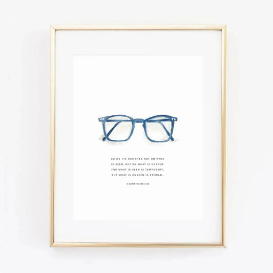 Watercolor Print - Glasses with Scripture - 2 Corinthians 4:18 - emily lex studio