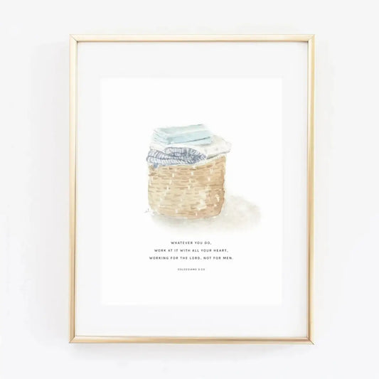 Watercolor Print - Laundry Basket with Sripture - Colossians 3:23 - emily lex studio