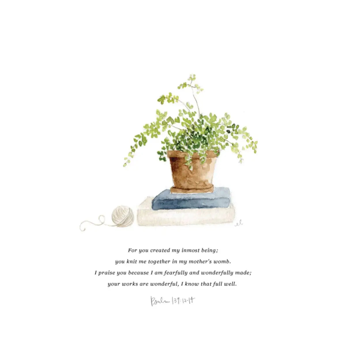 Watercolor Print - Maidenhair Fern with Scripture - Psalm 139:13-14 - emily lex studio