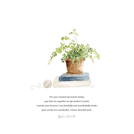 Watercolor Print - Maidenhair Fern with Scripture - Psalm 139:13-14 - emily lex studio