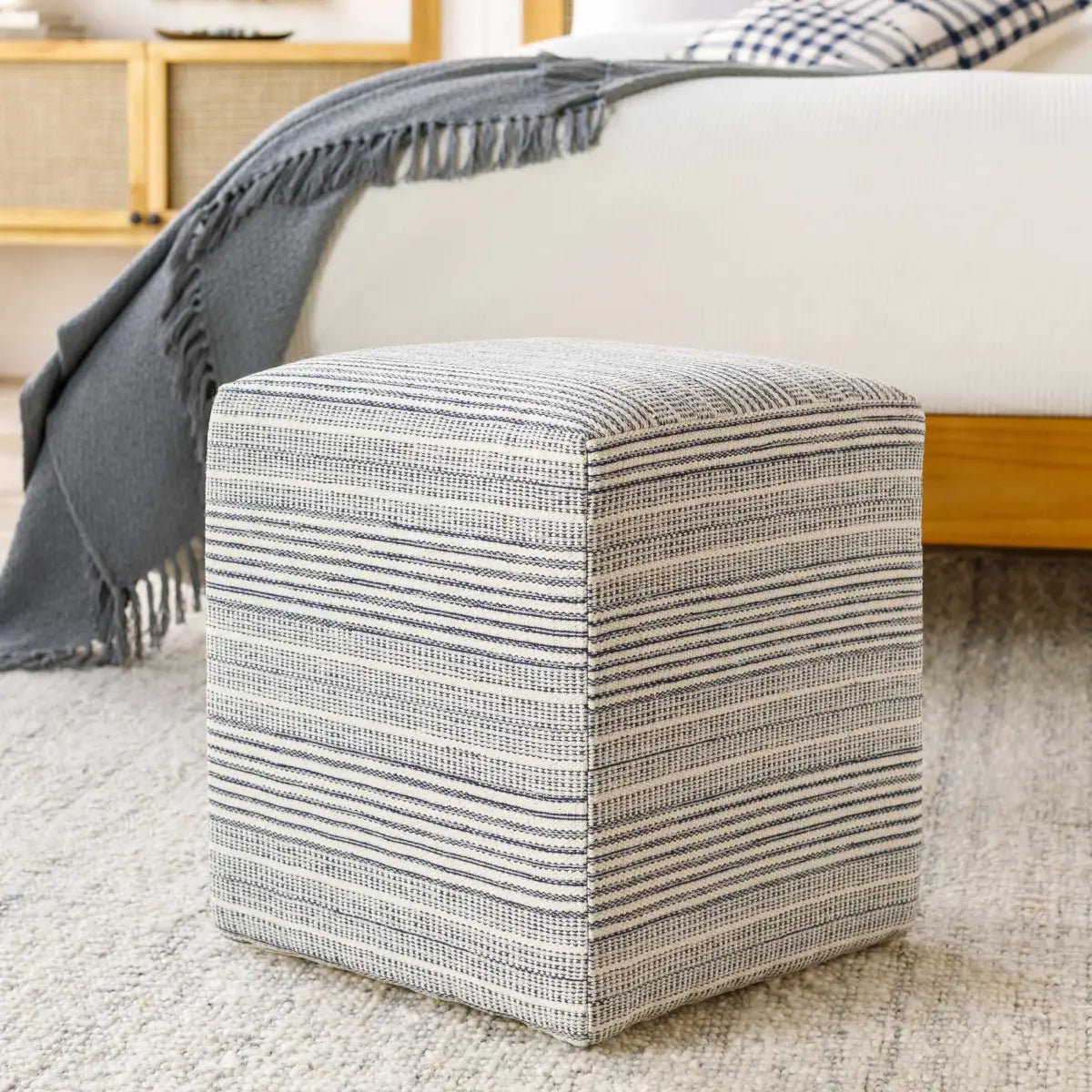 Waterfall Woven Cotton Pouf - 16’’ x 16’’ x 18’’ Cube - Boutique Rugs