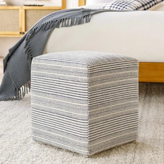 Waterfall Woven Cotton Pouf - 16’’ x 16’’ x 18’’ Cube - Boutique Rugs