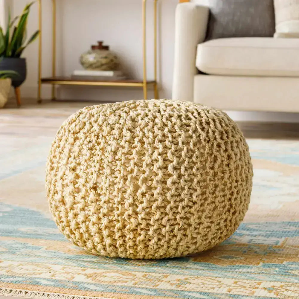 Watseka Jute Knitted Pouf - 20’’ x 20’’ x 14’’ Round - Boutique Rugs