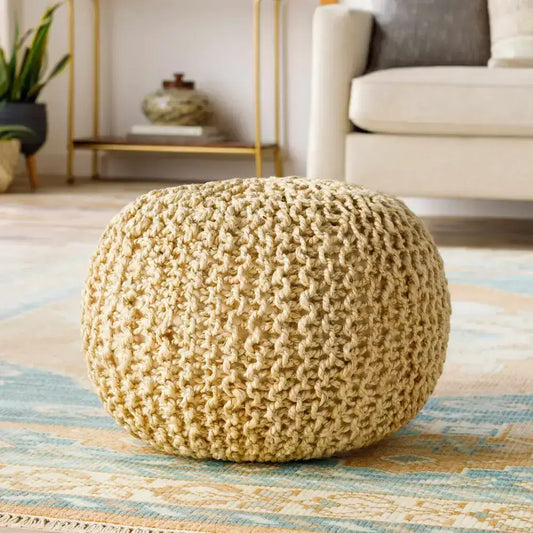 Watseka Jute Knitted Pouf - 20’’ x 20’’ x 14’’ Round - Boutique Rugs
