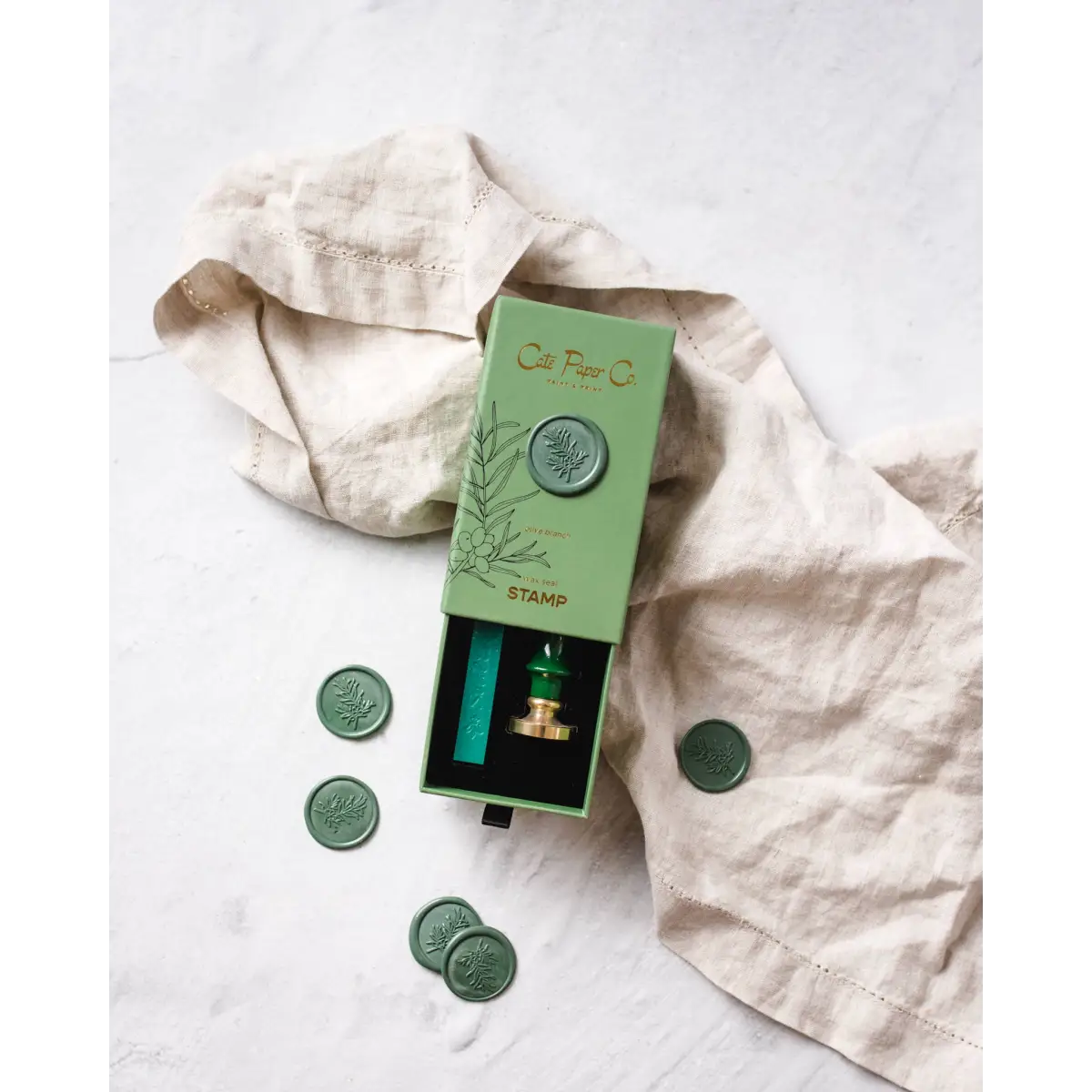 Wax Seal Set with Stick and Stamp - Olive Branch - Cate Paper Co.