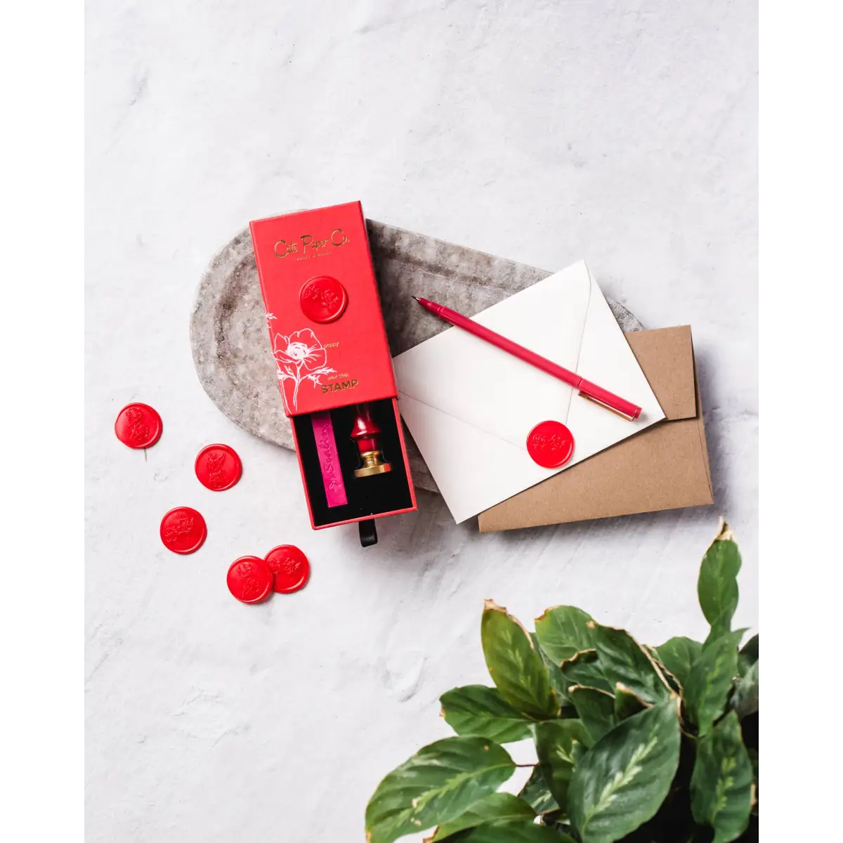 Wax Seal Set with Stick and Stamp - Poppy - Cate Paper Co.