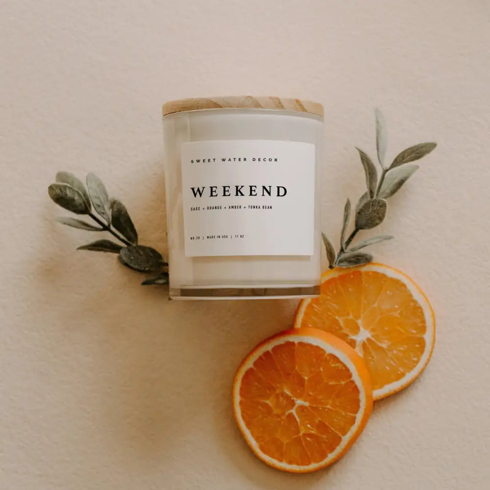 Weekend Soy Candle - White Jar - 11 oz - Sweet Water Decor