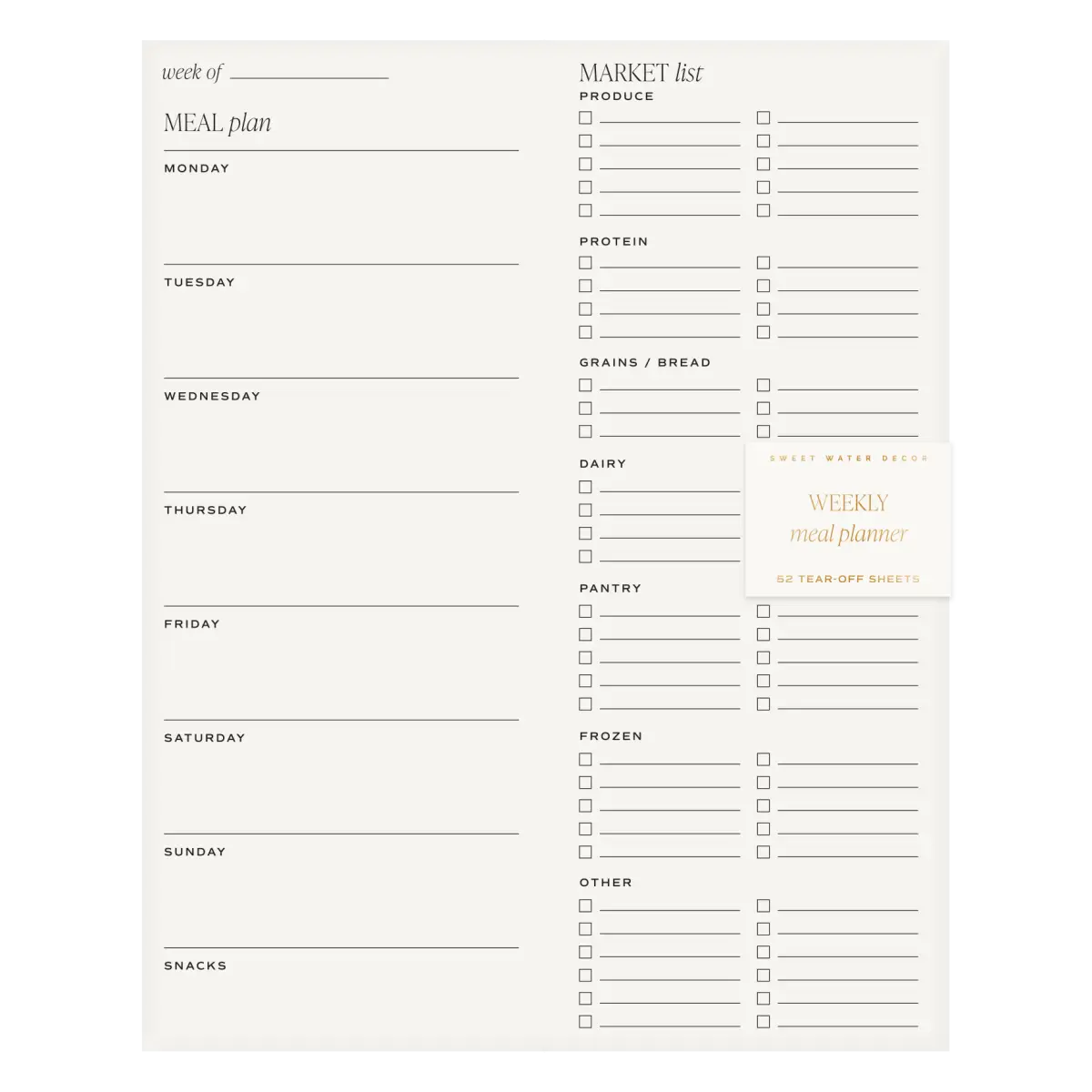 Weekly Meal Planner Notepad - Sweet Water Decor
