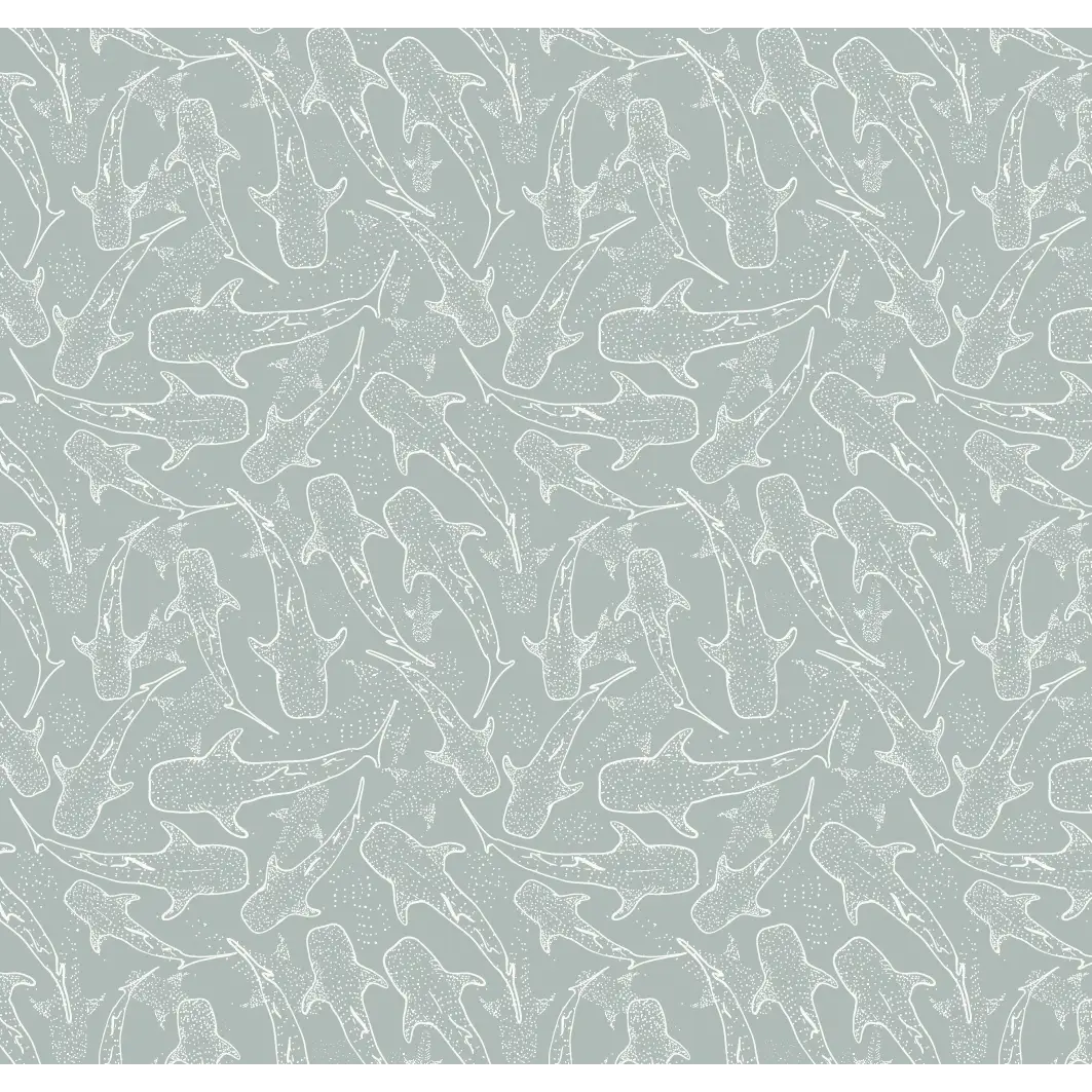 Wharton Wallpaper - Subtle Sharks - by Studio Stephie - Sample 1 foot by 1 foot / Sage - Loomwell Home Goods