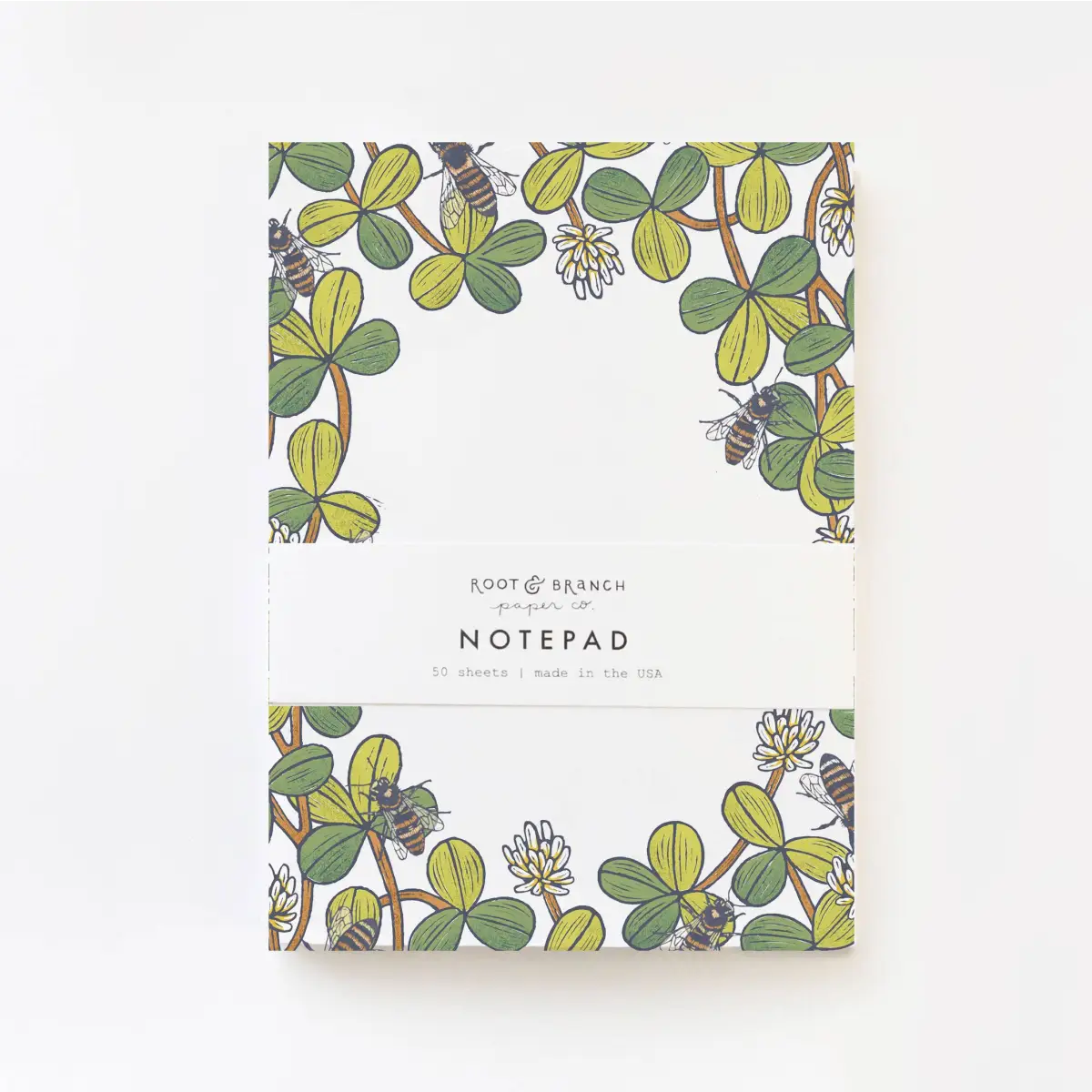 Notepad - White Clover and Bees - Artist Designed - Root & Branch Paper Co.