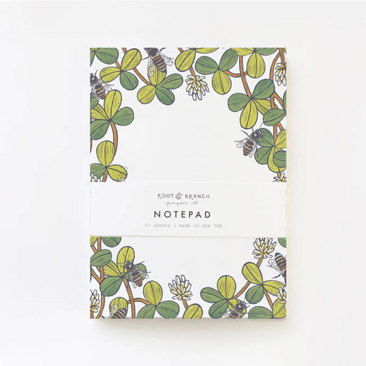 Notepad - White Clover and Bees - Artist Designed - Root & Branch Paper Co.