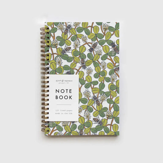 Notebook - White Clover and Bees - Spiral Bound - Root & Branch Paper Co.