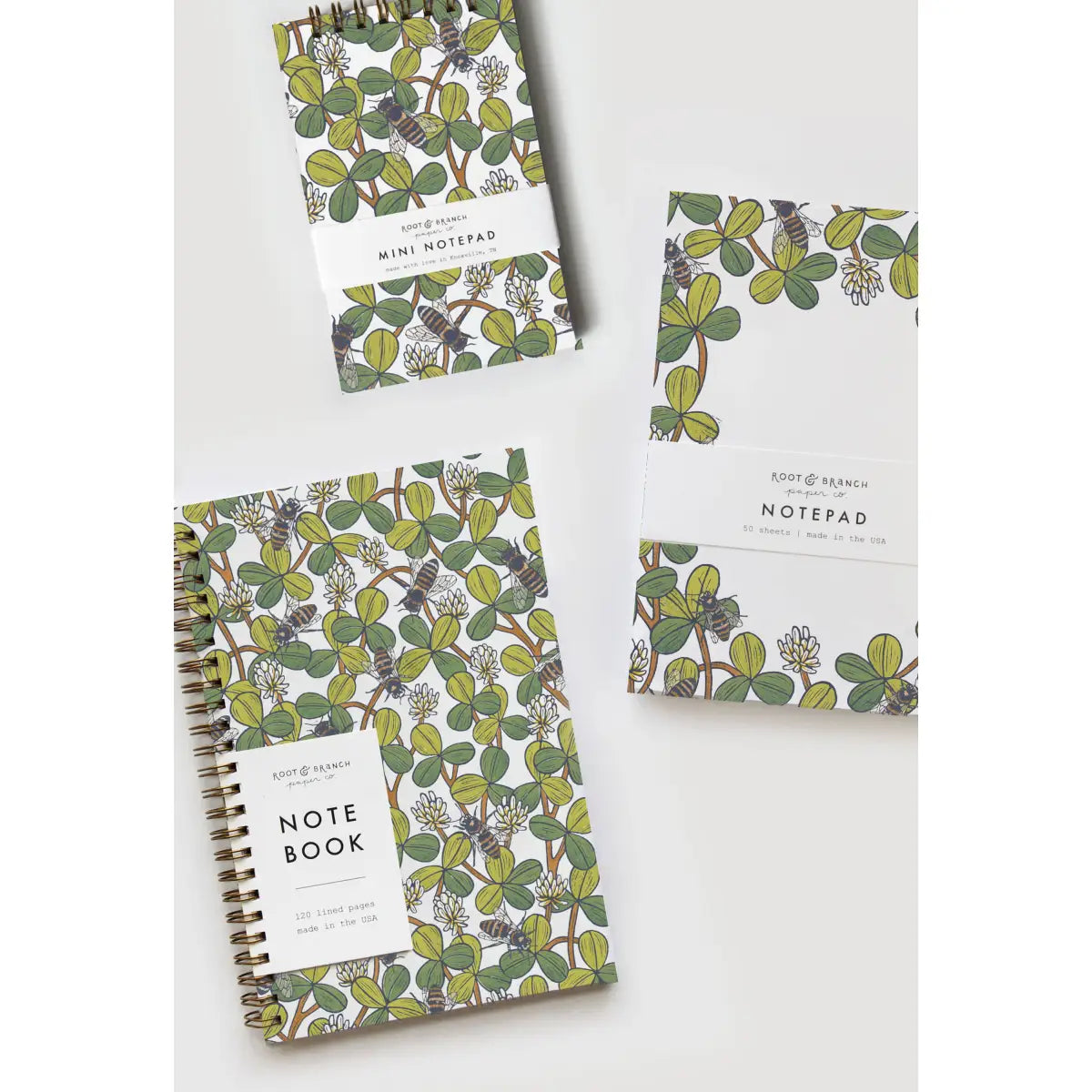 Notebook - White Clover and Bees - Spiral Bound - Root & Branch Paper Co.