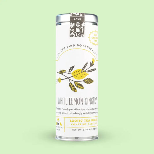 White Lemon Ginger – 6 Tea Bag Tin - Flying Bird Botanicals