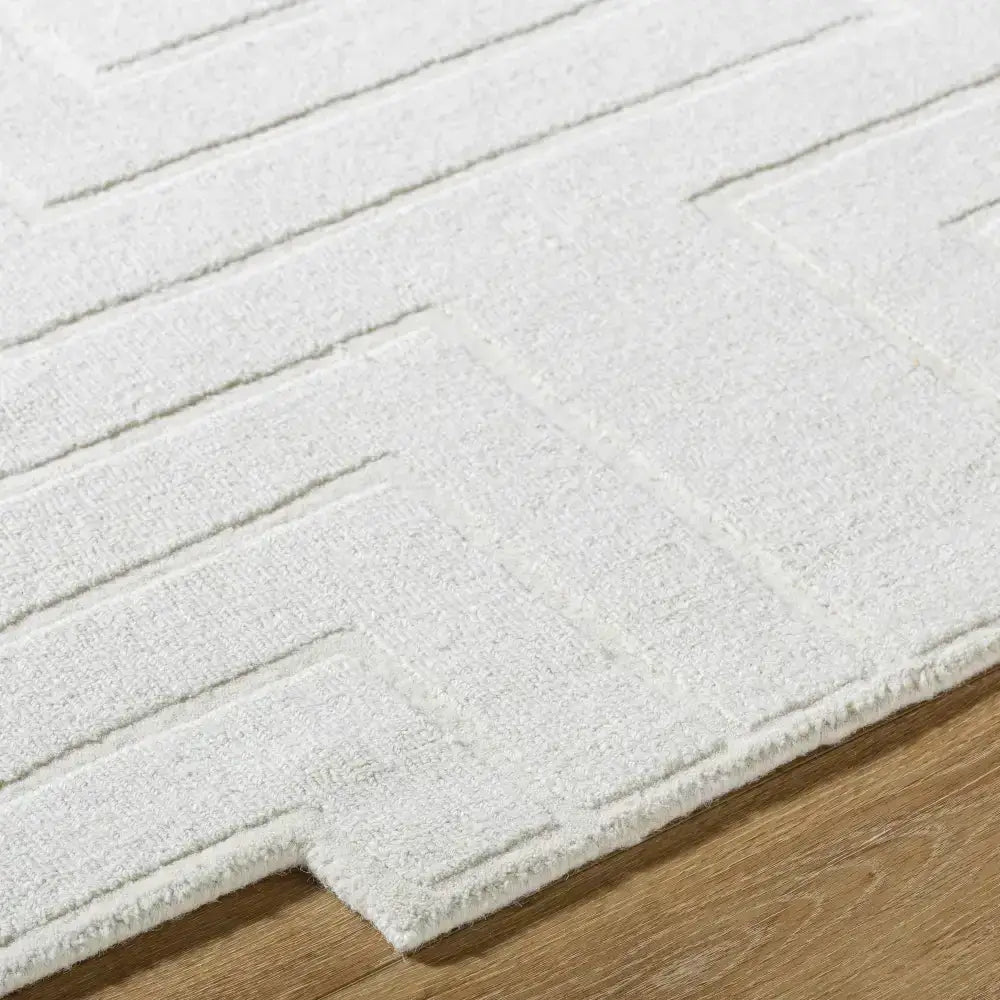 White Modern Geometric Wool Area Rug - 2’ x 3’ Rectangle - Boutique Rugs