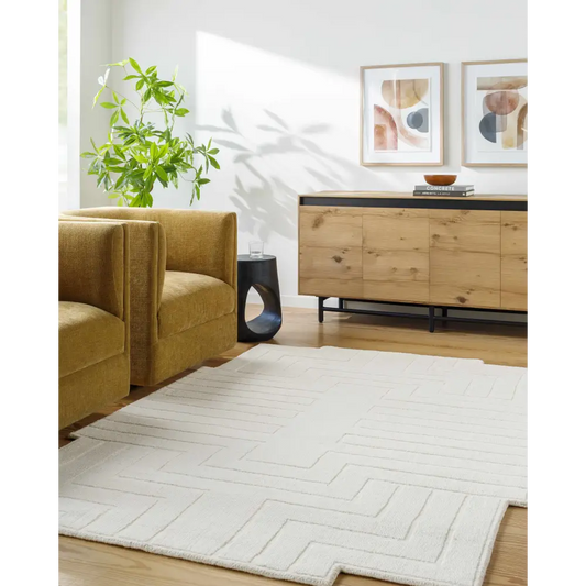 White Modern Geometric Wool Area Rug - Boutique Rugs