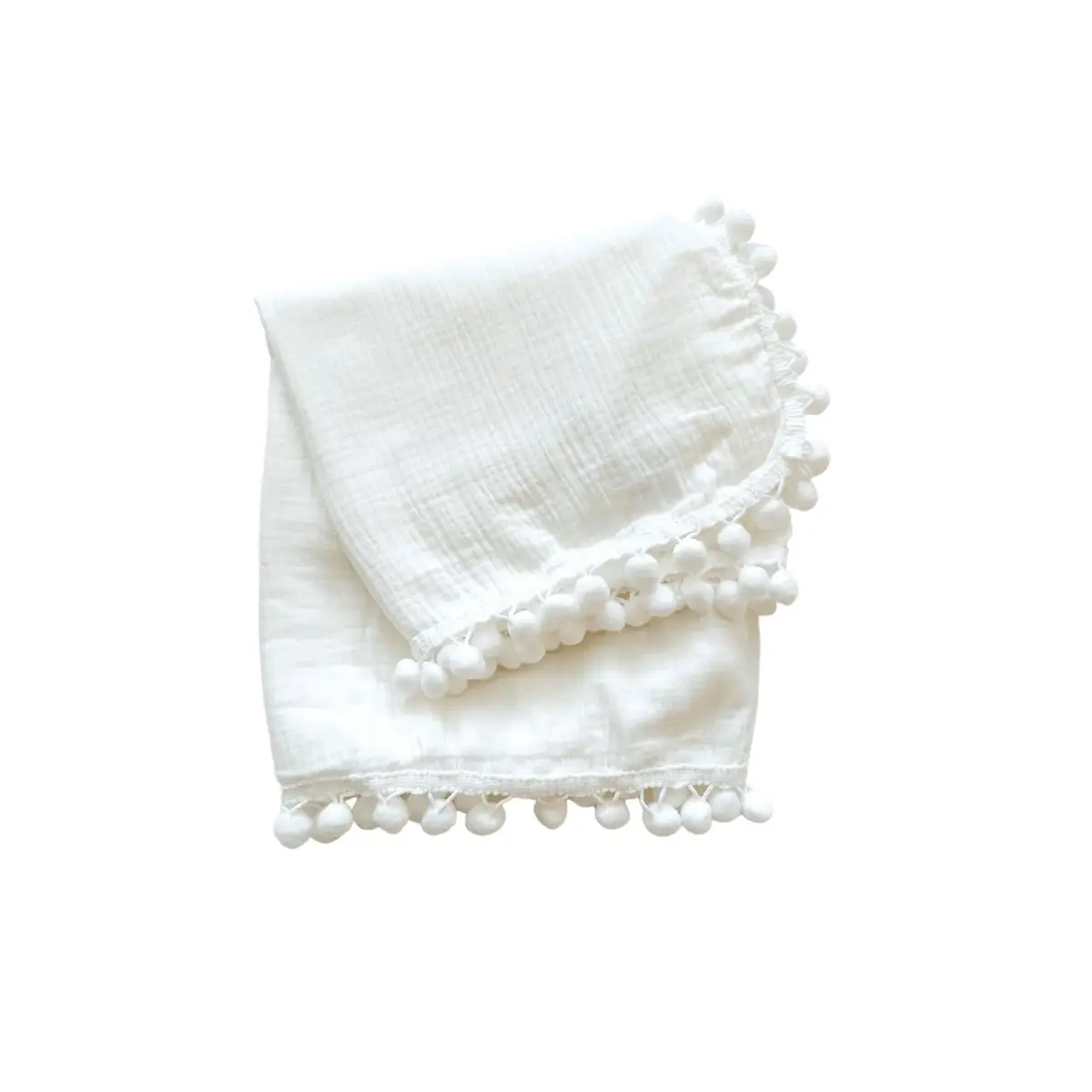 White Pom Muslin Swaddle Blanket - Harp Angel Boutique