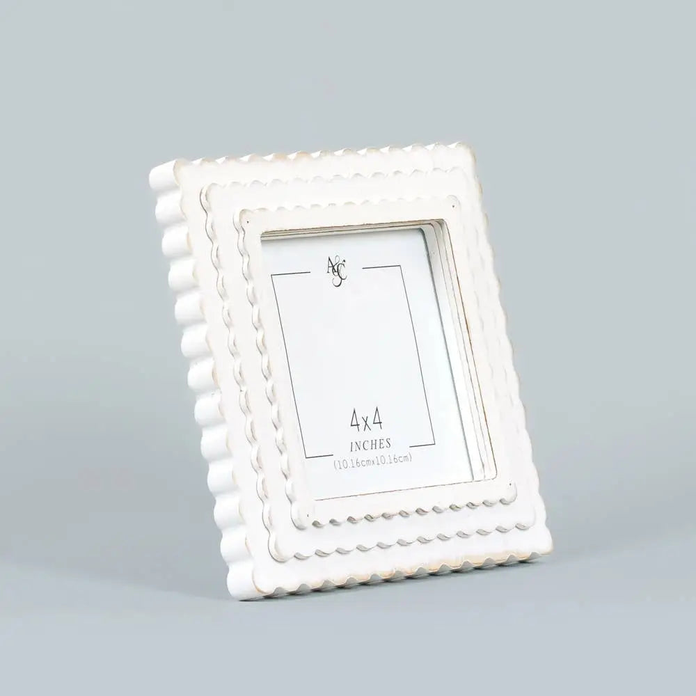 White Scallop Wood Photo Frame - 6x6 (4x4 picture) - Adams & Co.