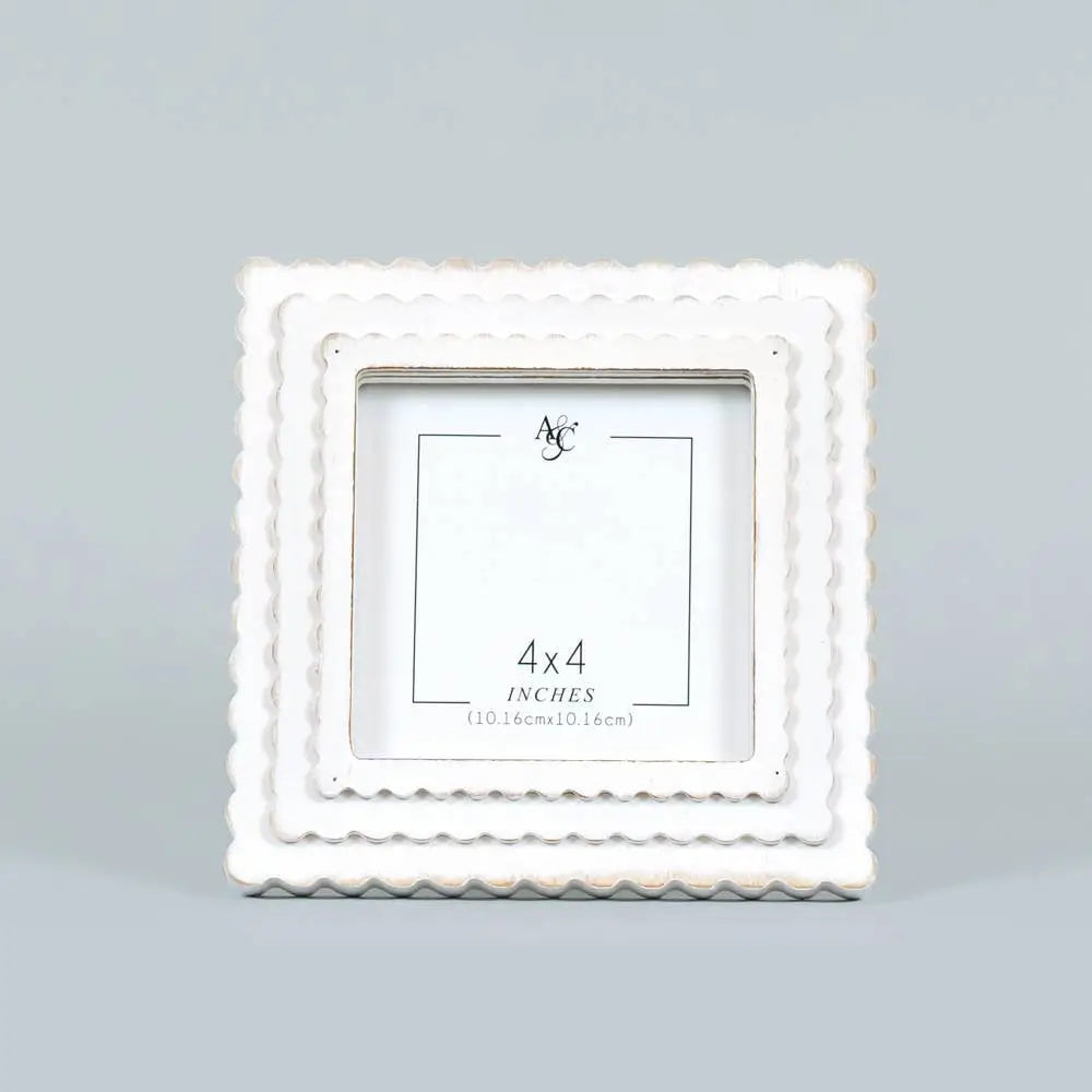 White Scallop Wood Photo Frame - 6x6 (4x4 picture) - Adams & Co.