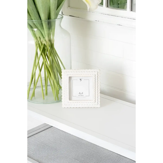 White Scallop Wood Photo Frame - 6x6 (4x4 picture) - Adams & Co.