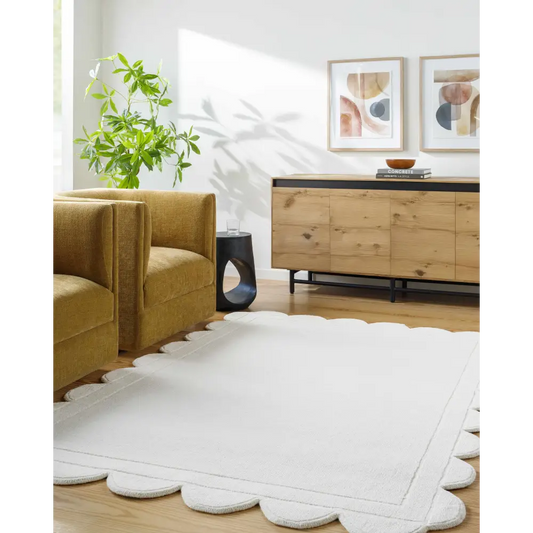 White Scalloped Geometric Area Rug - Boutique Rugs