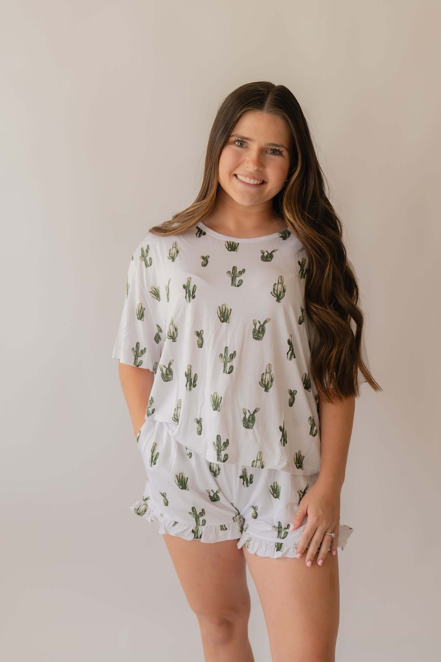 Women’s Bamboo Pajama Shorts Set - Cactus - Annie Bean
