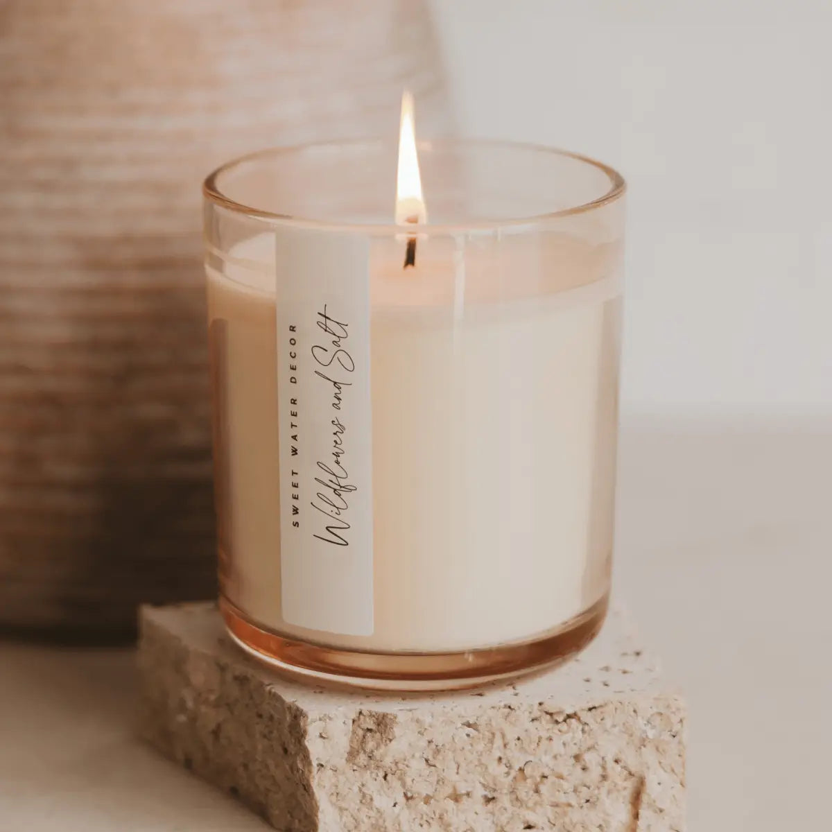 Wildflowers and Salt Soy Candle - Tinted Glass Jar - 12 oz - Sweet Water Decor