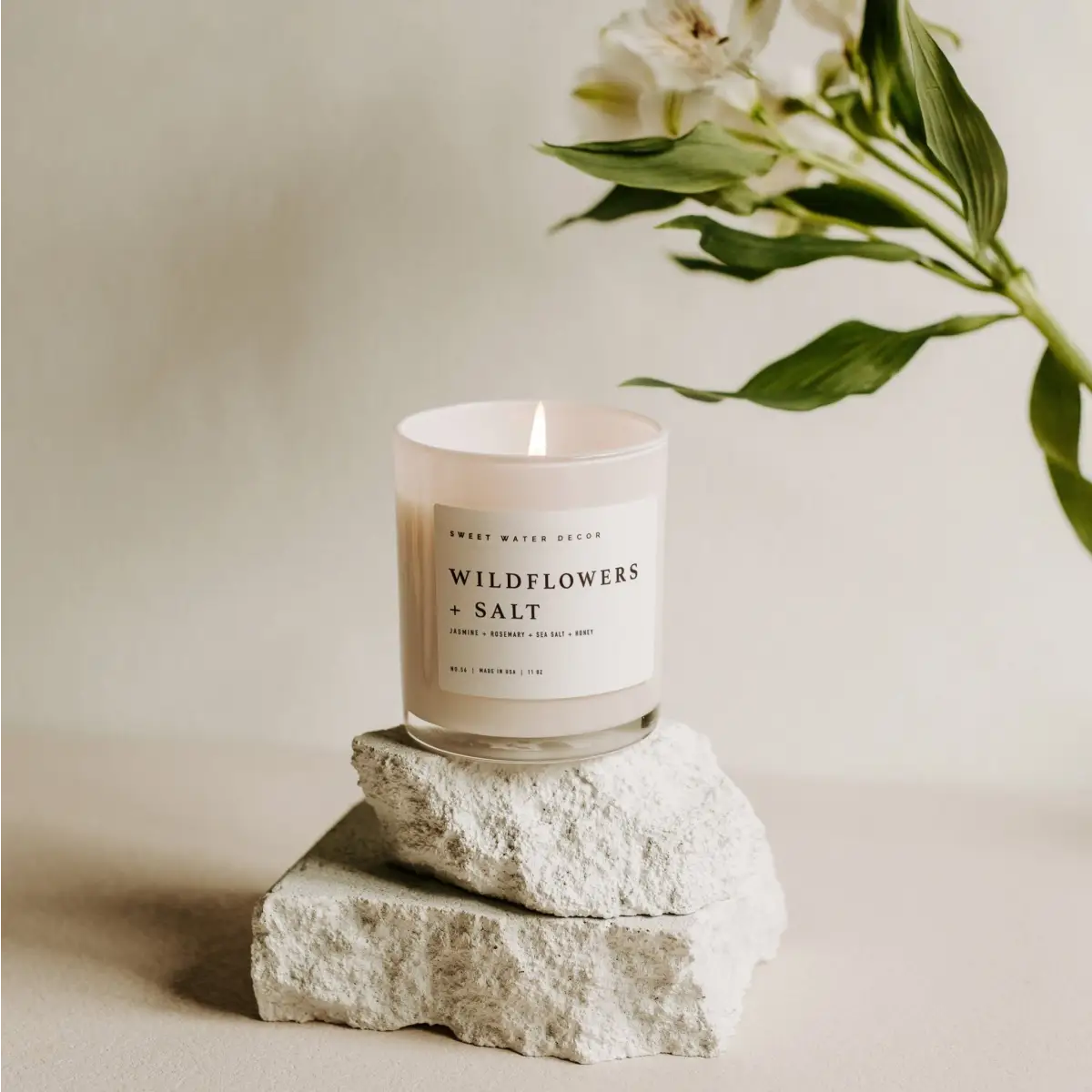 Wildflowers and Salt Soy Candle - White Jar - 11 oz - Sweet Water Decor