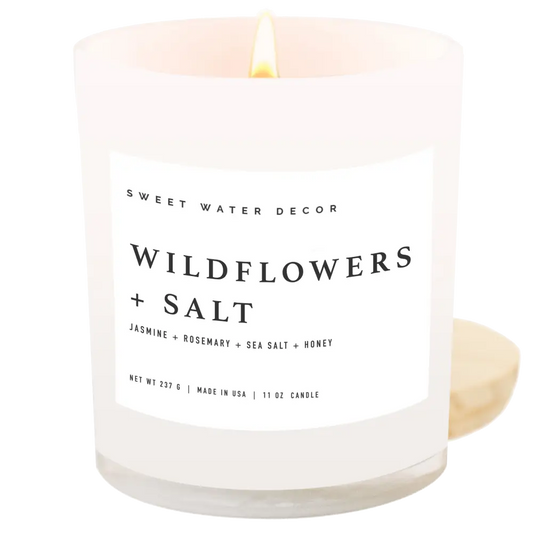 Wildflowers and Salt Soy Candle - White Jar - 11 oz - Sweet Water Decor