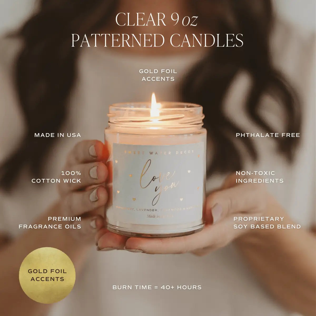 Wildflowers and Salt Soy Patterned Candle - Clear Jar - 9 oz - Sweet Water Decor