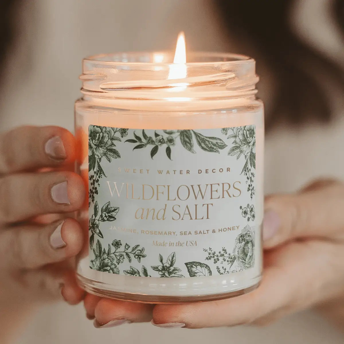 Wildflowers and Salt Soy Patterned Candle - Clear Jar - 9 oz - Sweet Water Decor